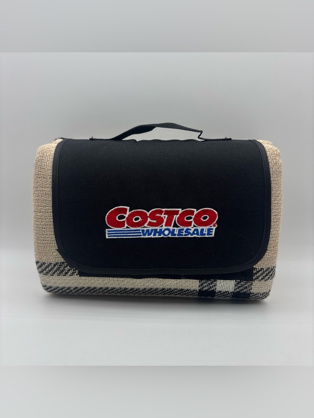 VTG Costco Wholesale Stadium Plaid Travel Tote Picnic Blanket 50” X 37”